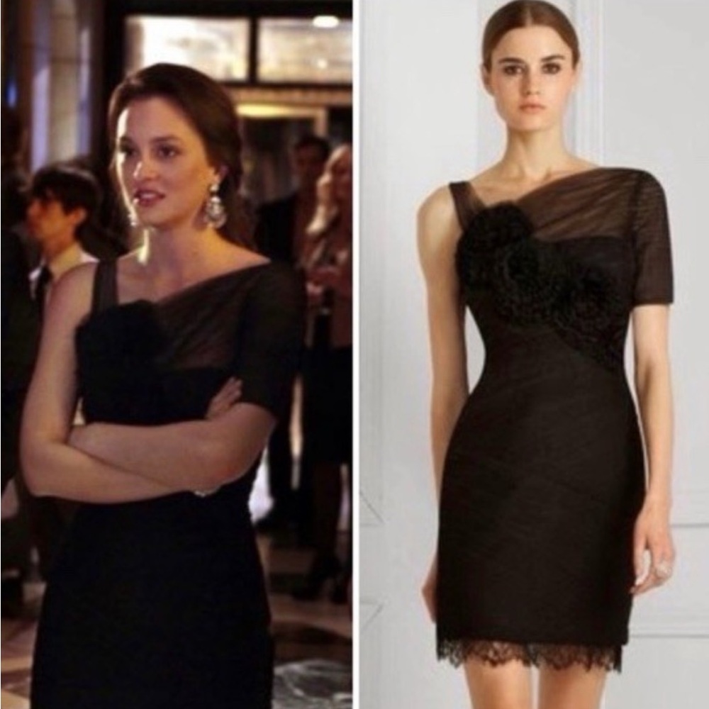 BCBG Blair Waldorf Gossip Girl BCBG Black Rosette Cocktail Dress Holiday Size 12